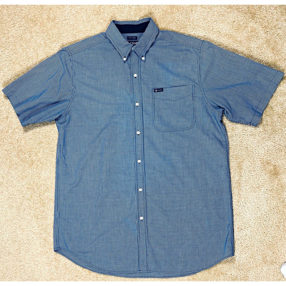 Chaps Men's LT Big & Tall Easy Care Blue White Check Button-Down Shirt